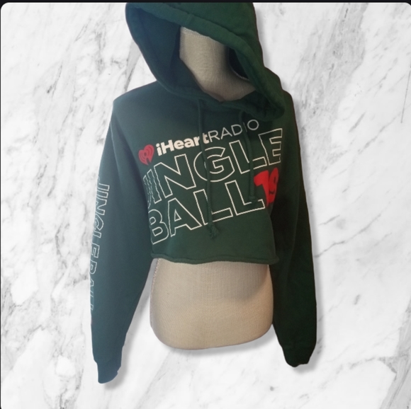 Jingle Ball iHeart Radio 2019 Hunter Green Cropped Hoodie Sz Med - Picture 1 of 6